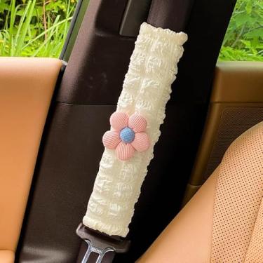 Imagem de Protetor de ombro para cinto de segurança universal Four Seasons para automóvel - Adorável decoração de flores protetor de cinto de segurança antiestrangulamento (flor rosa)