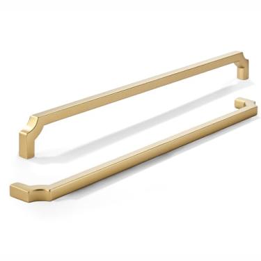 Imagem de khtumeware 1 pacote com puxadores de armário de eletrodomésticos quadrados de 45,7 cm, ouro acetinado sólido, liga de zinco, alças resistentes para armários de cozinha/banheiro, gavetas e armários