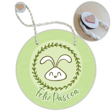 Imagem de Placa Porta com Alça Feliz Páscoa Coelho Coelha Ovo Guirlanda 19cm - R