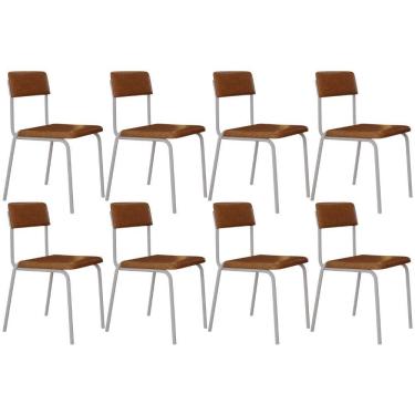 Imagem de Kit 08 Cadeiras Estofada Para Sala De Jantar Sense Branco C01 Courino Caramelo - Lyam Decor