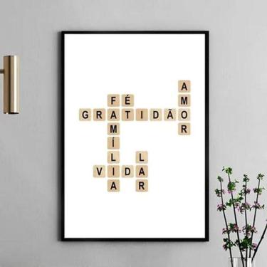 Imagem de Quadro Cruzadinha Gratidão Família Amor 33X24Cm - Com Vidro