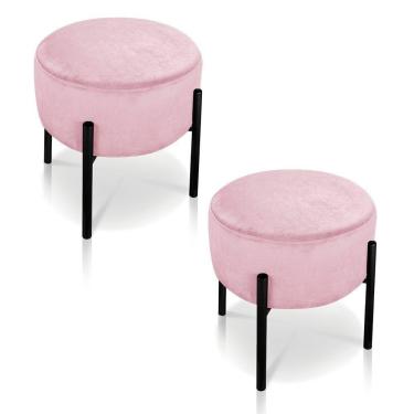 Imagem de Kit 02 Puffs Iron Suede Rosa Bebê Base Palito D´rossi