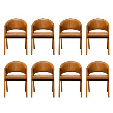 Imagem de Kit 8 Cadeiras Sala de Jantar Premium com Braco Madeira Macica Corino Movellu Home