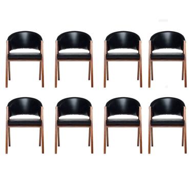 Imagem de Kit 8 Cadeiras Sala de Jantar Premium com Braco Madeira Macica Corino Movellu Home