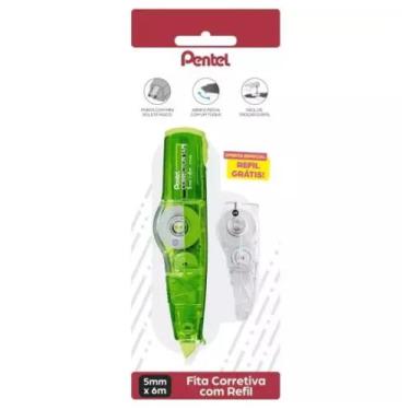 Imagem de Fita Corretiva Pentel 5mmx6m Recarregável Verde ZTP205R-K