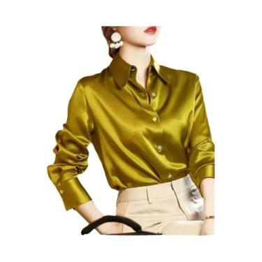 Imagem de Camisa Casual Elegante De Seda Com Manga Longa plus Size Para Mulheres