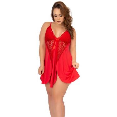 Imagem de Camisola Plus Size Curta Romantic Renda Sem Bojo - Vekyo, Vermelho, M