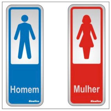 Imagem de 2 Placas de Alumínio Autoadesiva 15x6cm Sanitário Homem - Mulher 120 An Sinalize Placa...