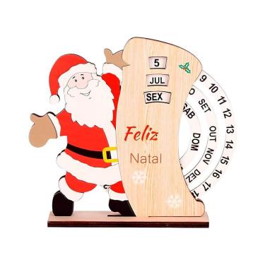 Imagem de Calendário Natalino Em Madeira Decorativo Contagem Regressiva Papai Noel