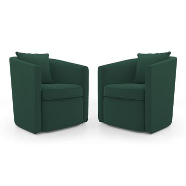 Imagem de Kit 02 Poltronas Decorativas Sala de Estar Aimê Veludo Verde Escuro - Abmaza