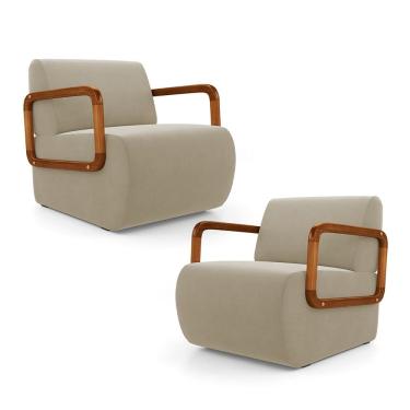 Imagem de Kit 02 Poltronas Decorativas Orgânica Living Kavya Veludo Bege - Abmaza