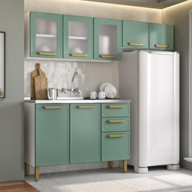 Imagem de Cozinha Compacta Em Aço Com Pia 8 Portas 2 Gav Bella Verde