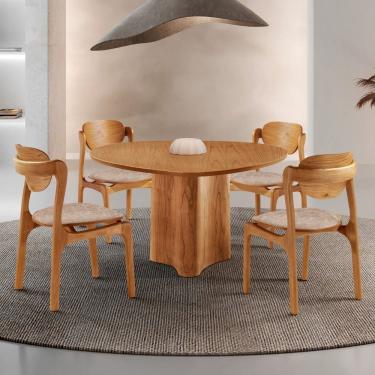 Imagem de Conjunto Mesa de Jantar Helena Tampo Organico Laminado 4 Cadeiras Celeste Gold Milano / Imbuia Natural