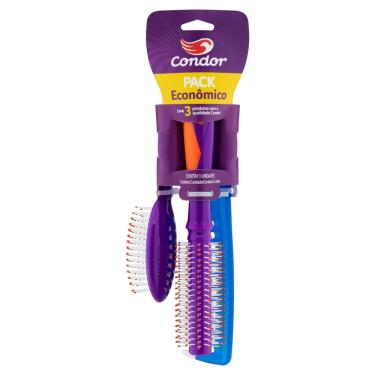 Imagem de Kit de Escovas e Pente Desembaraçante 3 Unidades Condor Joy Profissional