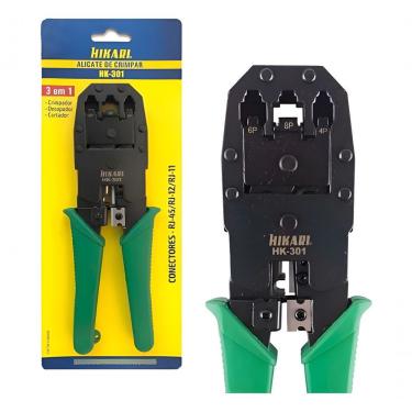 Imagem de Alicate Crimpador HK-301 21B002 para Terminais RJ-11 RJ-12 RJ-45 com Função 3 em 1 para Instalação e Manutenção de Redes