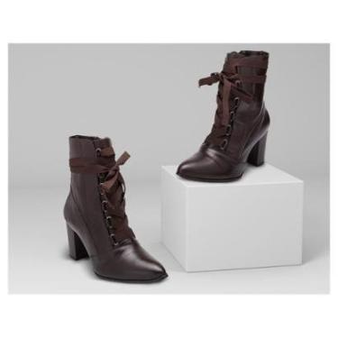 Imagem de Bota Coturno Feminina Couro Cadarço Salto Médio Dia a Dia-Feminino