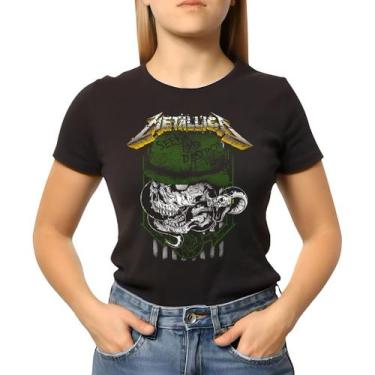 Imagem de Camiseta Baby Look Feminina Metallica Caveira Com Capacete - NoBrand, 