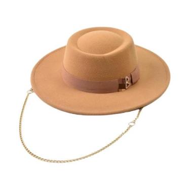Imagem de Chapéu Fedora Feminino Elegante De Feltro Com Letra RB Metálica Para O