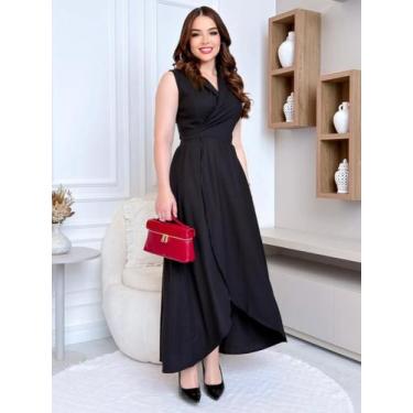 Imagem de Vestido Elegante Midi Transpassado Casual de Linho Envelope Decote V C