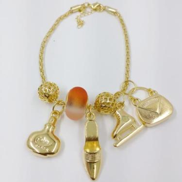 Imagem de Pulseira Feminina Folheada a Ouro com Pingentes Delicados de Bolsa, Sa