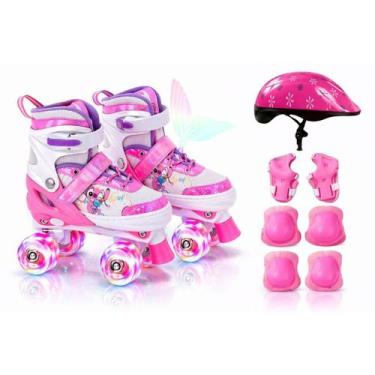 Imagem de Patins Quad Stitch 4 Rodas Infantil Tamanho Regulável Rodinhas Led Com