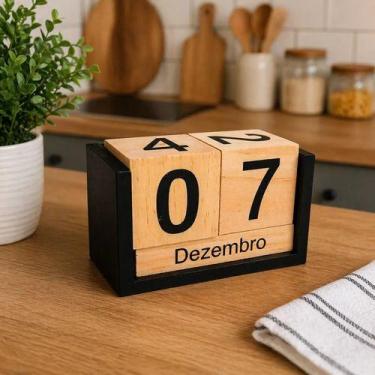 Imagem de Calendário Permanente Madeira Cubos Decorativo Mesa Mdf Preto - Duarte