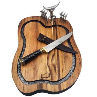 Imagem de Kit para Churrasco Personalizado Artesanal Damascus Design - WOODBULL