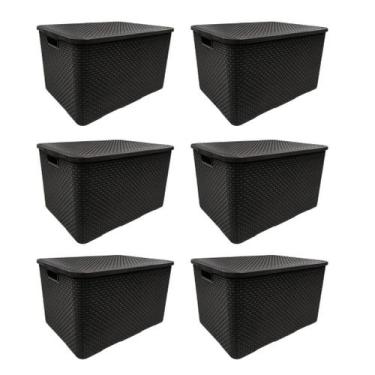 Imagem de Kit 6 Caixas Organizadoras Rattan 7L Arqplast Preta com Tampa Plástico