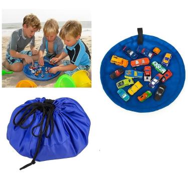 Imagem de Saco Organizador de Brinquedos 2 em 1 Tapete Que Vira Bolsa Portátil Multiuso Azul Yeet