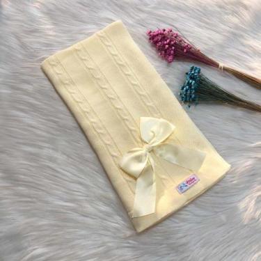 Imagem de Manta Bebe Trico Laço Removível Trança Maternidade Tricot - Mimo da Ce