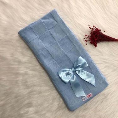 Imagem de Manta Para Bebê Tricô Tricot Quadriculada - Mimo da Cegonha, RN, Azul