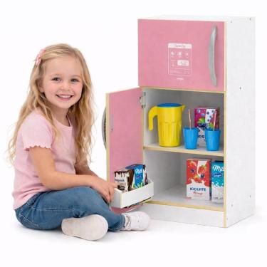 Imagem de Geladeira Infantil Super Lux com Freezer e Dispenser em MDF Rosa com Acessórios 30CM