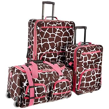 Imagem de Rockland Conjunto de malas verticais Vara Softside de 3 peças, Girafa rosa, 3-Piece Set (20/22/28), Conjunto de 3 peças Vara Softside