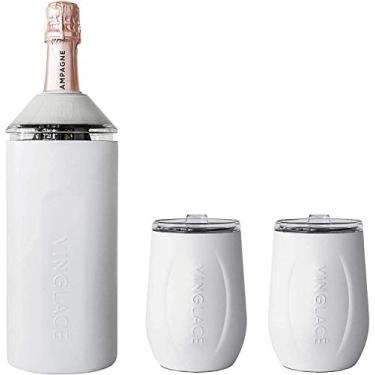Imagem de Conjunto de presente Vinglacé – Isolador de garrafa com 2 copos de vinho sem haste – Ótima ideia de presente para amantes de vinho e champanhe (branco)