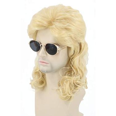 Imagem de Topcosplay Perucas masculinas 80s Mullet peruca loira longa encaracolada fantasia de Halloween peruca loira (loira)