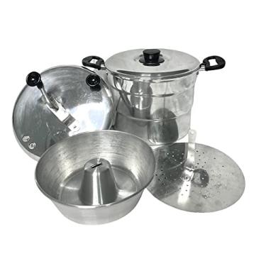 Imagem de Pipoqueira Cuscuzeiro Panela Multiuso 4 Em 1 Cuscuz Pudim Pipoca Legumes a Vapor Alumínio