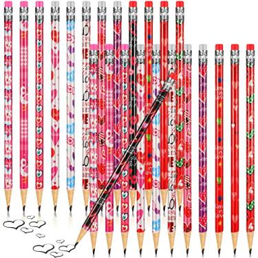 Imagem de Lápis de Dia dos Namorados 24 Peças para Crianças Classe, Lápis de Dia dos Namorados, Lápis Coloridos com Borrachas, Padrões de Coração Amor, Lápis de Madeira para Estudantes Professores do Jardim de