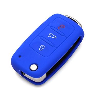 Imagem de Capa de chave de silicone protetora AndyGo sem chave para entrada remota Fob Shell Fit para VW Volkswagen 3 botões, Dark Blue
