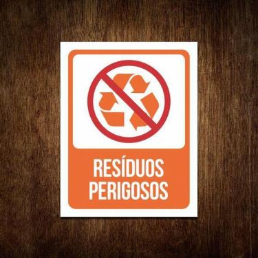 Imagem de Placa Sinalização Advertência Lixo Resíduos Perigosos 36X46