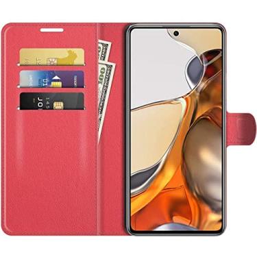 Imagem de Capa Capinha Carteira Para Xiaomi 11T e Mi 11 T Pro Case De Couro Premium Flip Wallet (Vermelha)