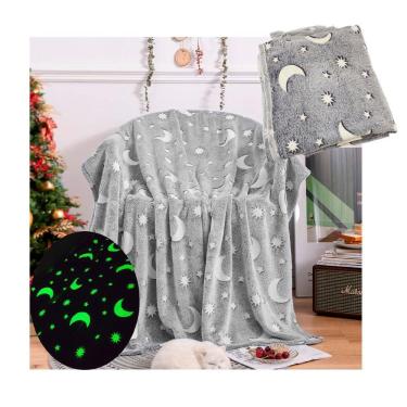 Imagem de Manta Cobertor Infantil Brilha no Escuro Mantinha Fluorescente Microfibra Extra Macio Lua Estrelas Divertida