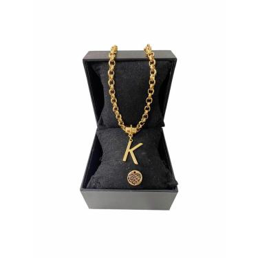 Imagem de Colar Feminino Elo Português Grosso 6mm Letra "K"