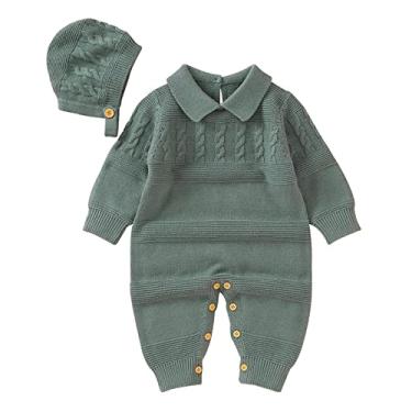 Imagem de Macaquinho de malha de algodão para bebês recém-nascidos com manga comprida para meninos e meninas (verde, 0-3 meses)