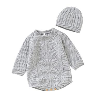 Imagem de Macaquinho de malha de algodão para bebês recém-nascidos com manga comprida para meninos e meninas (cinza, 9 a 12 meses)