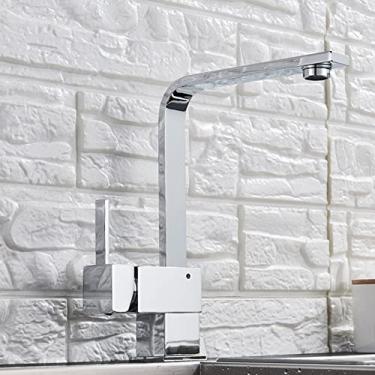 Imagem de Torneira giratória de 360 ​​graus para montagem em deck de água quente e fria torneira misturadora de alavanca única guindaste quadrado, cromo, china