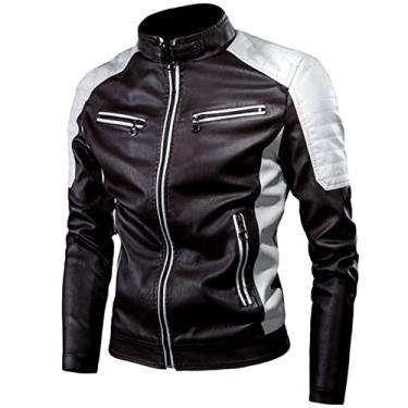 Imagem de Jaqueta masculina de couro para motocicleta com zíper jaqueta impermeável PU à prova de vento vintage para outono e inverno casaco PU leve, marrom, 4GG (180