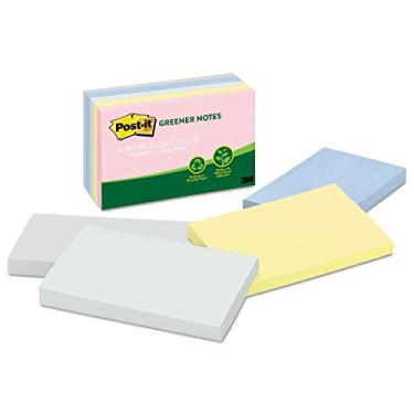 Imagem de 3M 655RPA Post-it Greener Notes, 3 x 5, 100 Shts/Pad, Cores Helsinque, 5/Pacote