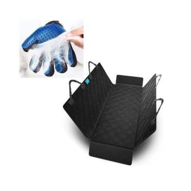 Imagem de Kit Capa Pet Protetor Banco Traseiro Preto e Luva Tira Pelo Cão Duke e Dixie