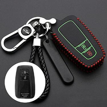 Imagem de YJADHU Capa protetora de chave inteligente de carro de couro chaveiro anel, apto para Toyota Camry CHR Prius Corolla RAV4 Prado 2017 2018,4