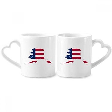 Imagem de Conjunto de canecas de porcelana para casal, alaka, estrelas, listras em forma de bandeira dos EUA, coração